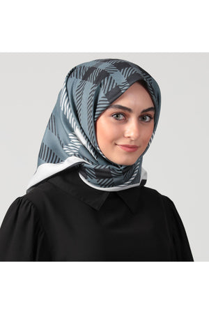 Pamuk Ipek Eşarp - Ekose Desen - Antrasit