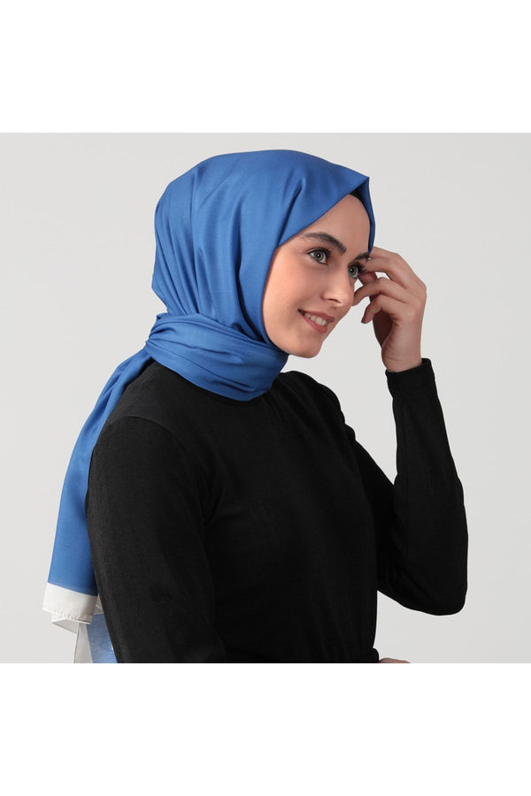 Pamuk Ipek Şal - Düz Renk Şal - Saks Mavi