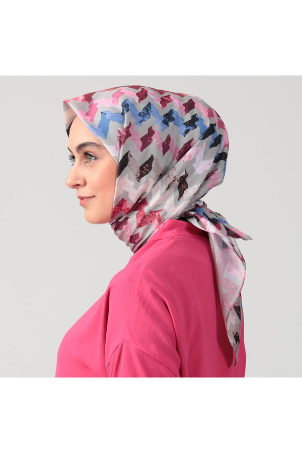 Pamuk İpek Eşarp - Zigzag Desen - Vizon