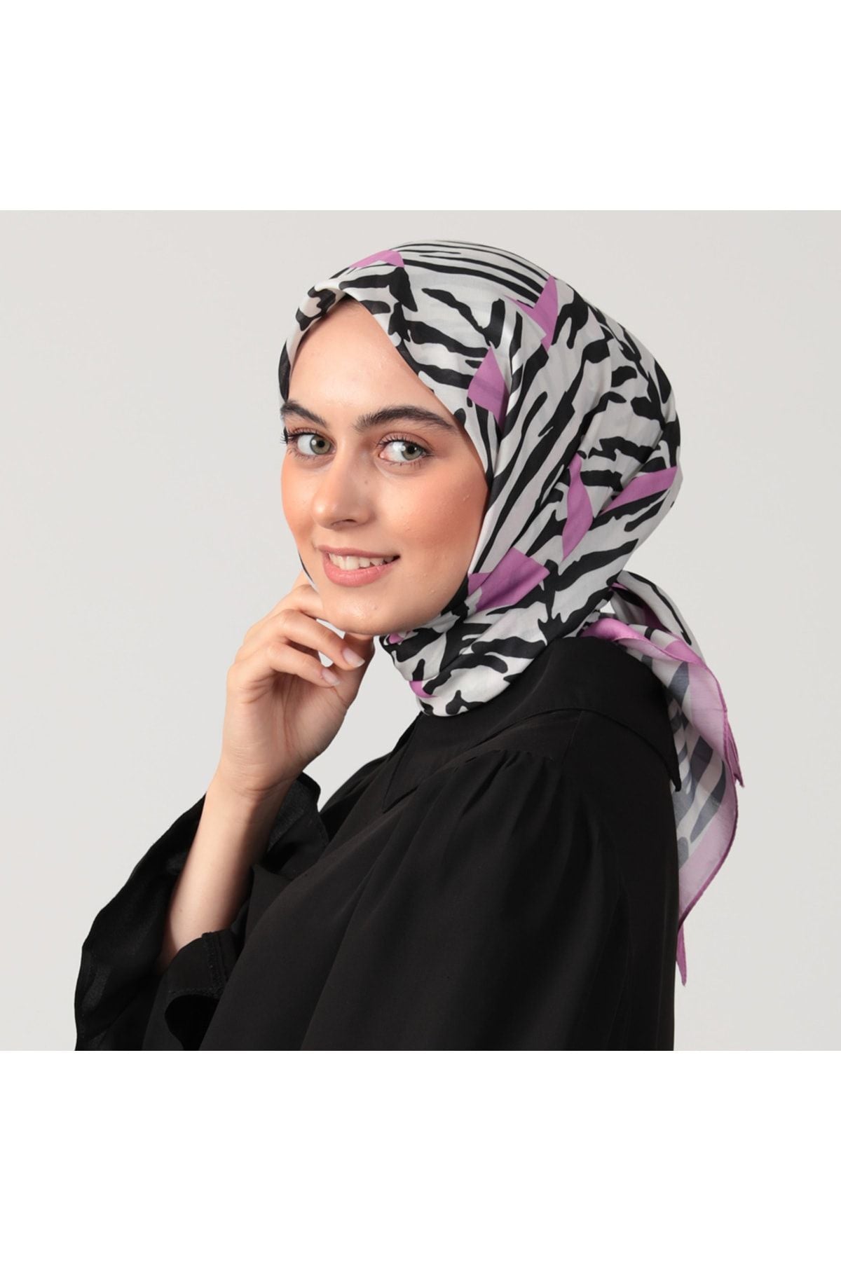 Pamuk İpek Eşarp - Zebra Desen - Lila