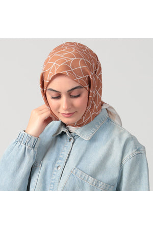Pamuk Ipek Eşarp - Geometrik Desen - Tarçın