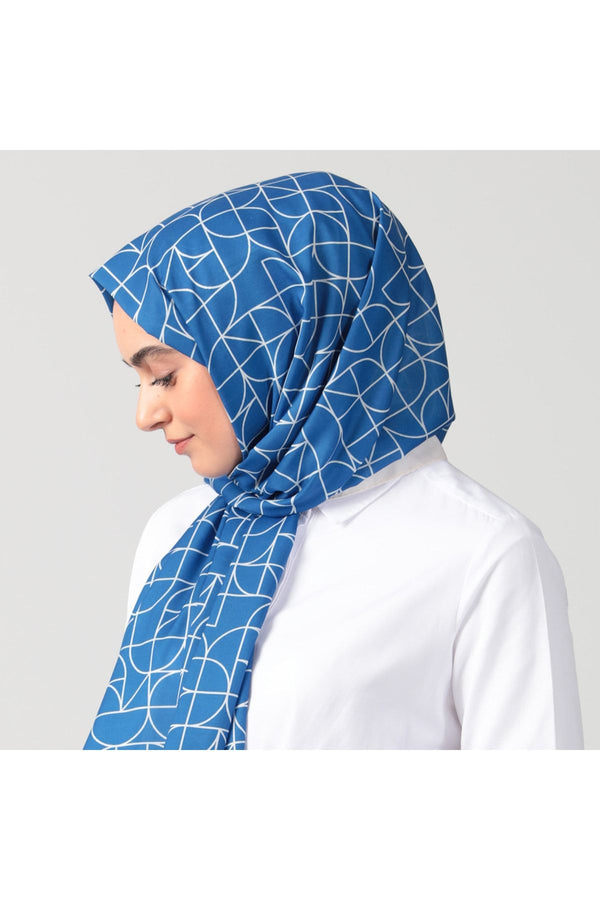 Pamuk Ipek Şal - Geometrik Desen - Okyanus