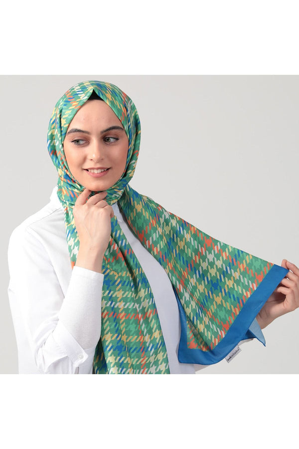 Pamuk İpek Şal - Kazayağı Desen - Fıstık