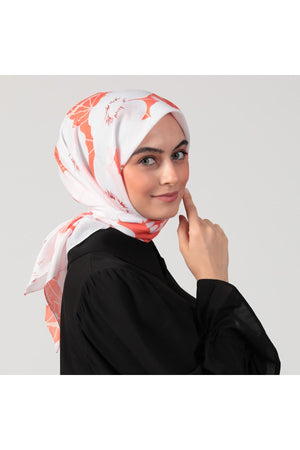 Pamuk İpek Eşarp - Manolya Desen - Turuncu