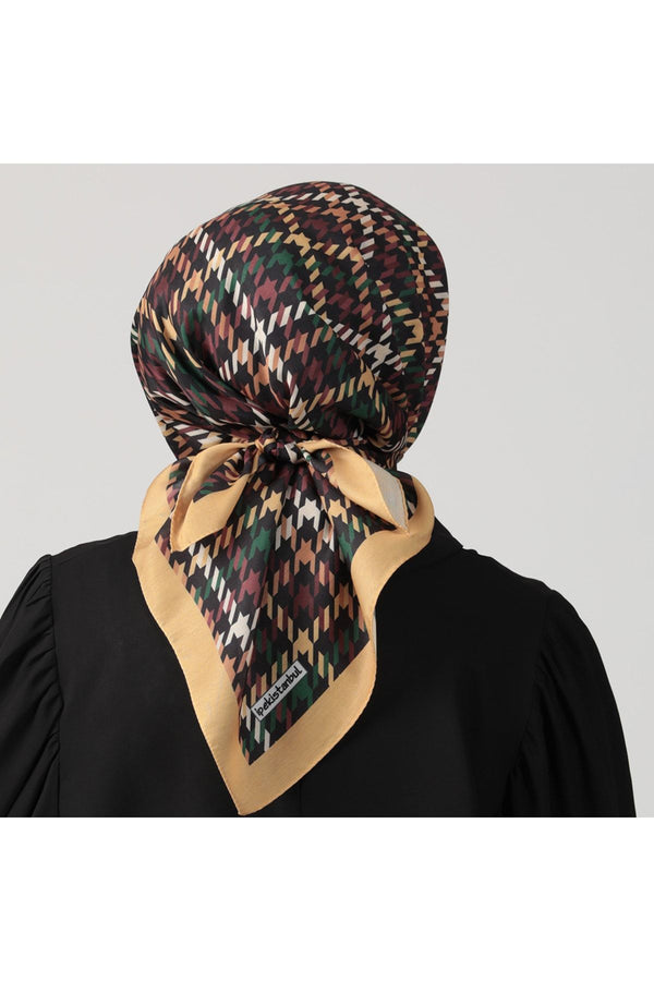 Pamuk Ipek Eşarp - Kazayağı Desen - Hardal