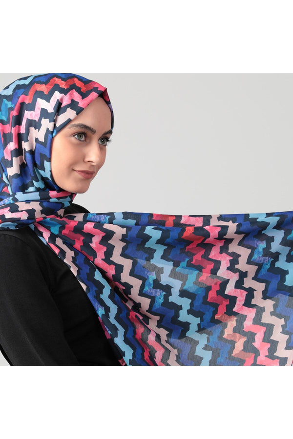 Pamuk Ipek Şal - Zigzag Desen - Laci Fuşya