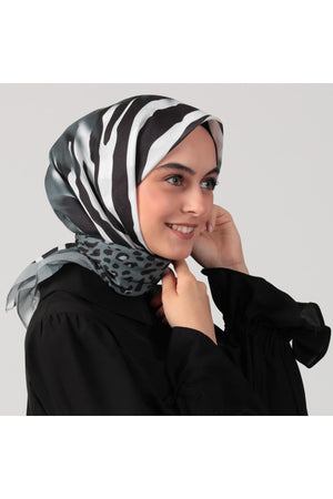 Pamuk İpek Eşarp - Leopar Desen - Füme