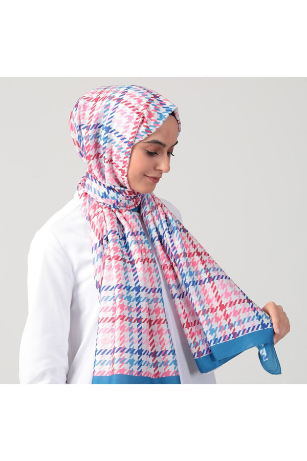 Pamuk İpek Şal - Kazayağı Desen - Fuşya