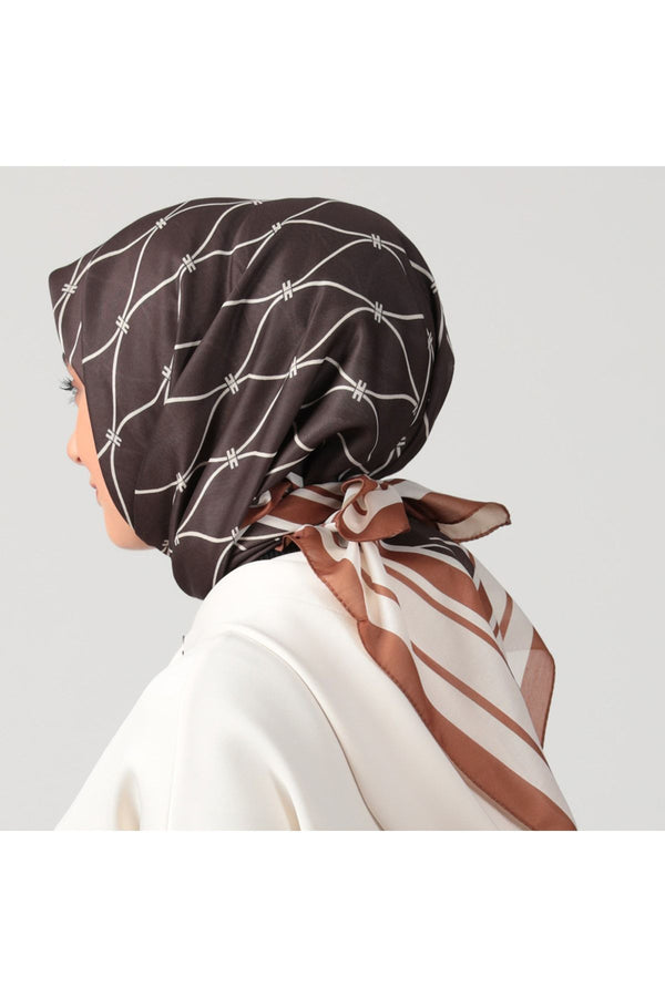 Pamuk Ipek Eşarp - Dalga Desen - Acı Kahve