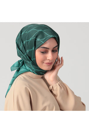Pamuk Ipek Eşarp - Dalga Desen - Çam Yeşili