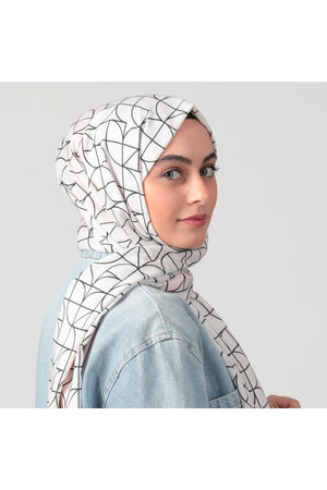 Pamuk Ipek Şal - Geometrik Desen - Nar Çiçeği