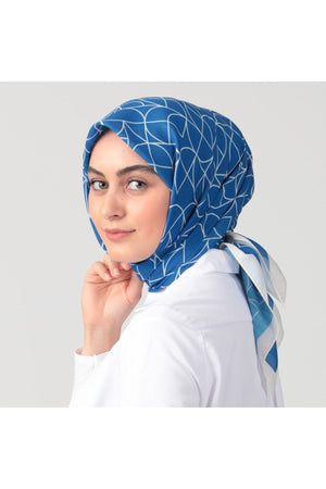 Pamuk İpek Eşarp - Geometrik Desen - Okyanus