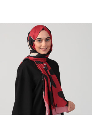 Pamuk İpek Şal - Açelya Desen - Bordo