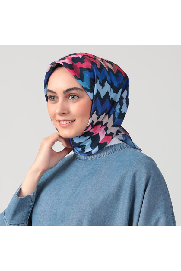 Pamuk Ipek Eşarp - Zigzag Desen - Laci Fuşya