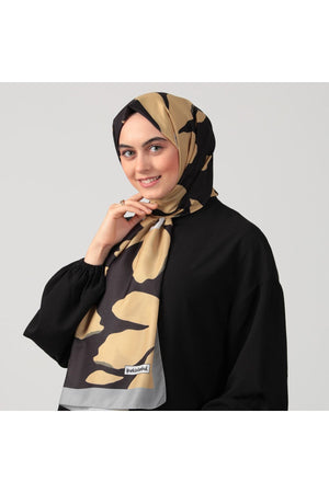 Pamuk İpek Şal - Açelya Desen - Sarı Siyah