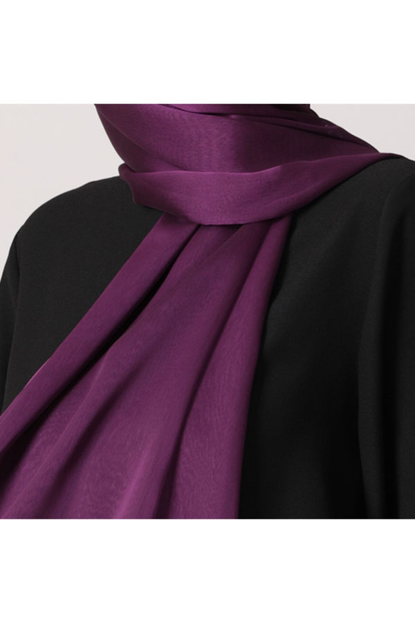 Janjanlı Şifon Şal - Patlıcan Moru