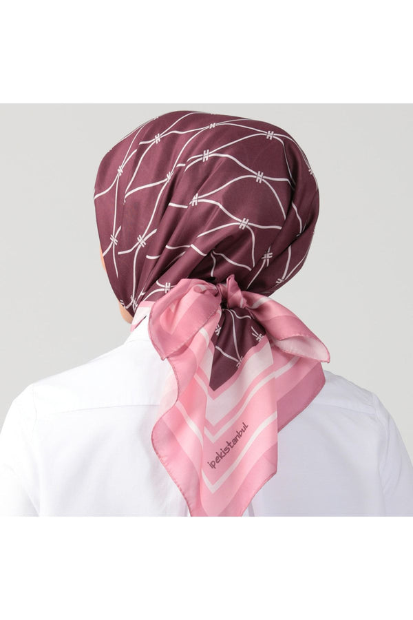 Pamuk Ipek Eşarp - Dalga Desen - Mürdüm