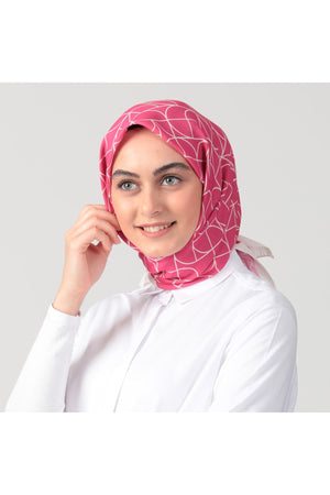 Pamuk Ipek Eşarp - Geometrik Desen - Fuşya