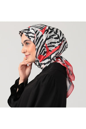 Pamuk İpek Eşarp - Zebra Desen - Kırmızı