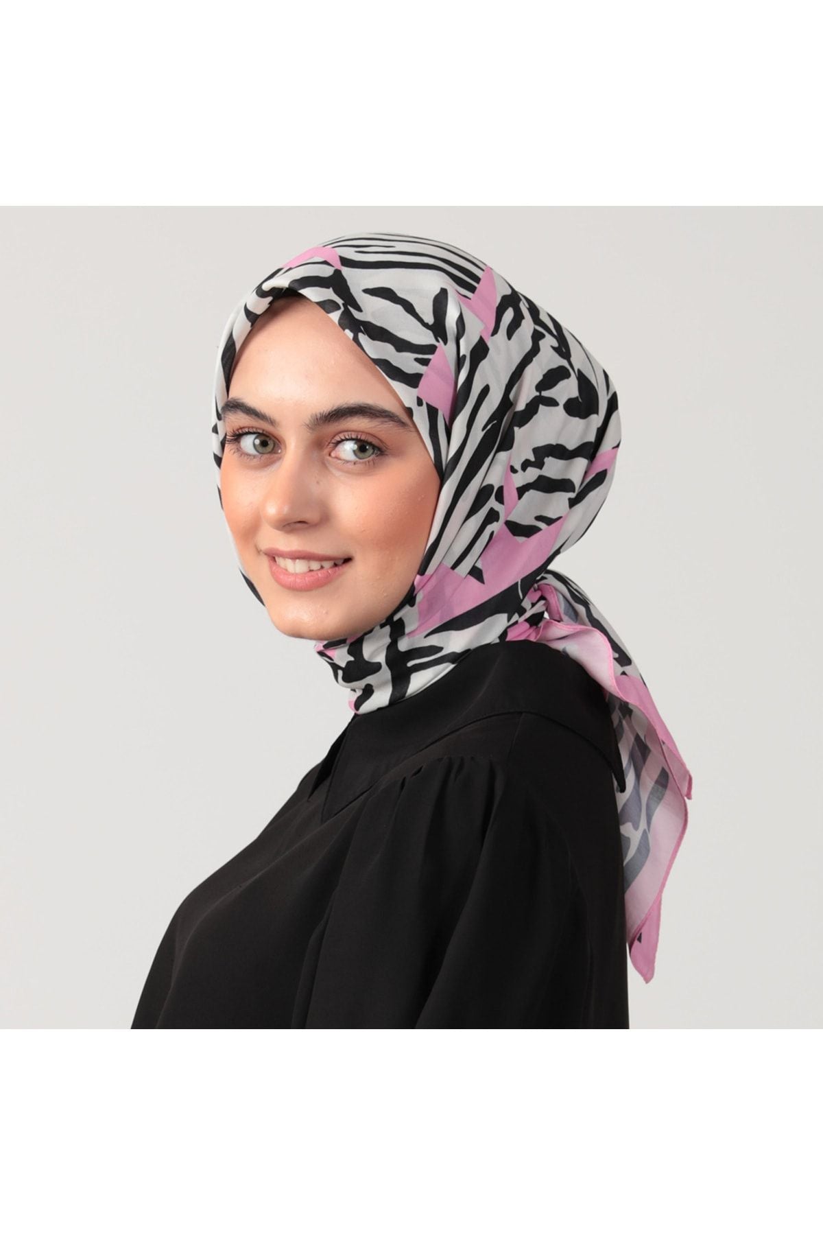 Pamuk İpek Eşarp - Zebra Desen - Pembe