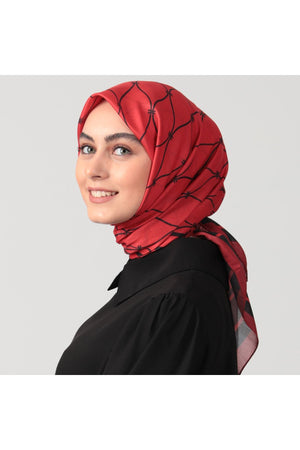 Pamuk Ipek Eşarp - Dalga Desen - Kırmızı