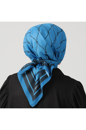 Pamuk Ipek Eşarp - Dalga Desen - Indigo