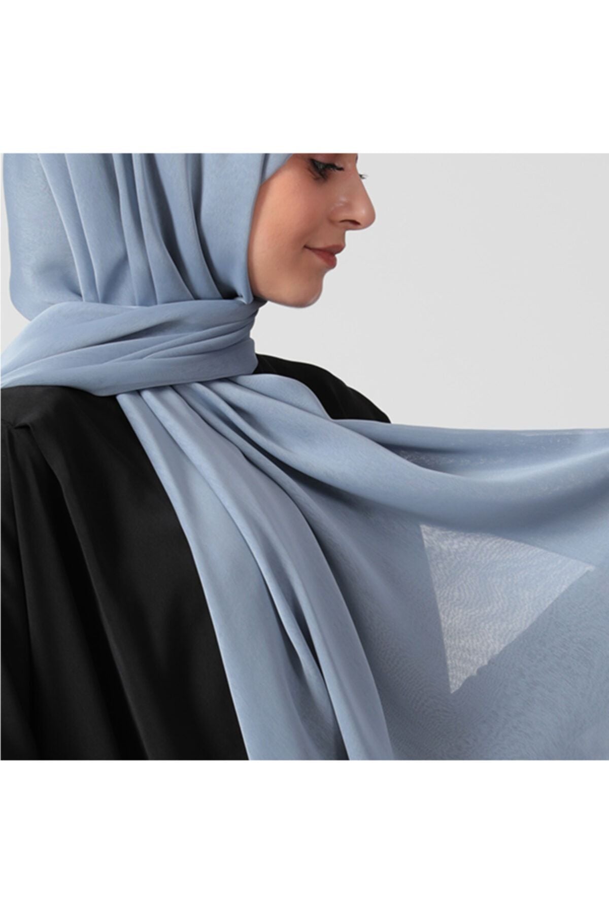 Janjanlı Şifon Şal - Buz Mavisi