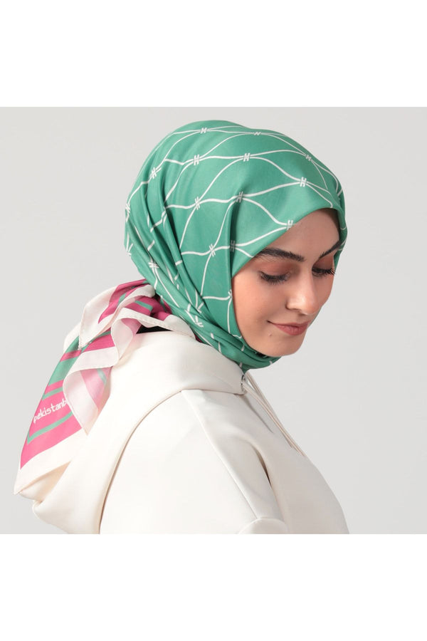 Pamuk Ipek Eşarp - Dalga Desen - Fıstık