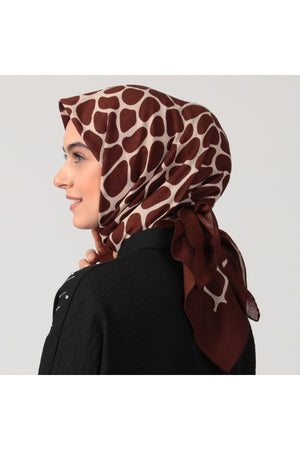 Pamuklu Bürümcük Eşarp - Mozaik Desen - Kahverengi