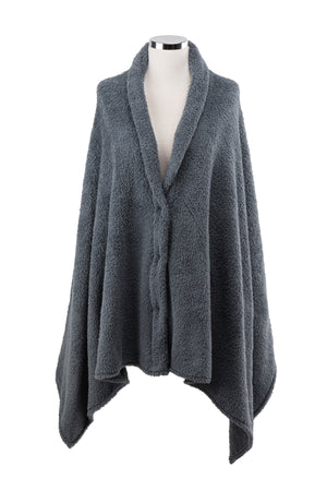 Çıtçıtlı Premium Omuz Şalı Panço - Füme