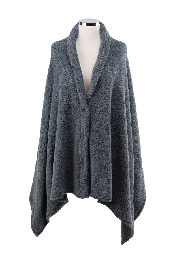 Çıtçıtlı Premium Omuz Şalı Panço - Füme