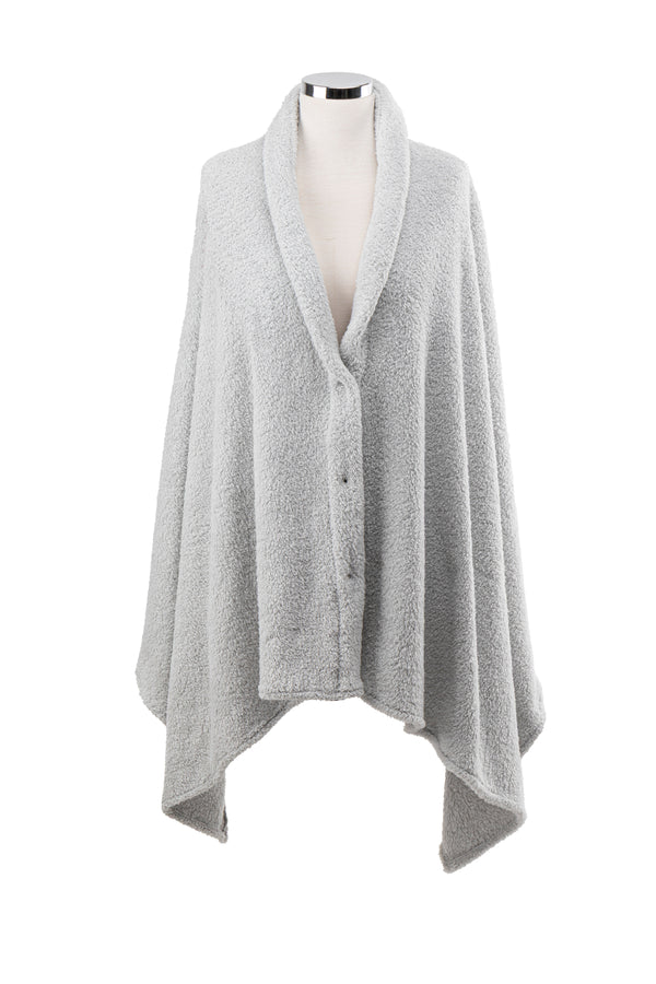 Çıtçıtlı Premium Omuz Şalı Panço - Gri