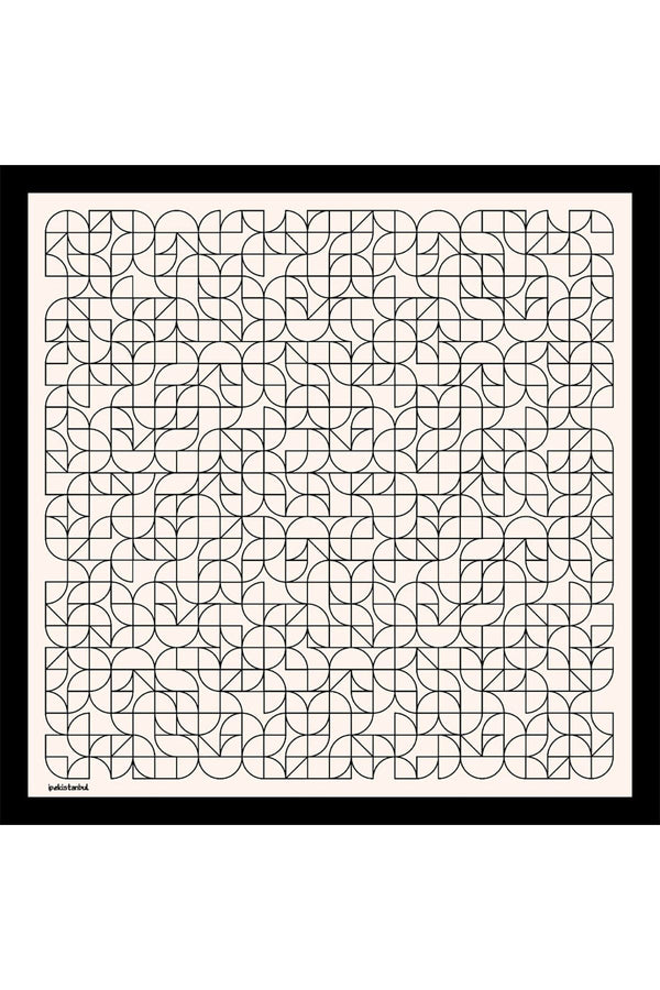 Pamuk Ipek Eşarp - Geometrik Desen - Ekru
