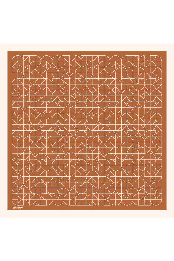 Pamuk Ipek Eşarp - Geometrik Desen - Tarçın