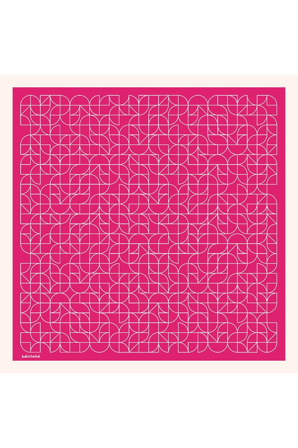 Pamuk Ipek Eşarp - Geometrik Desen - Fuşya