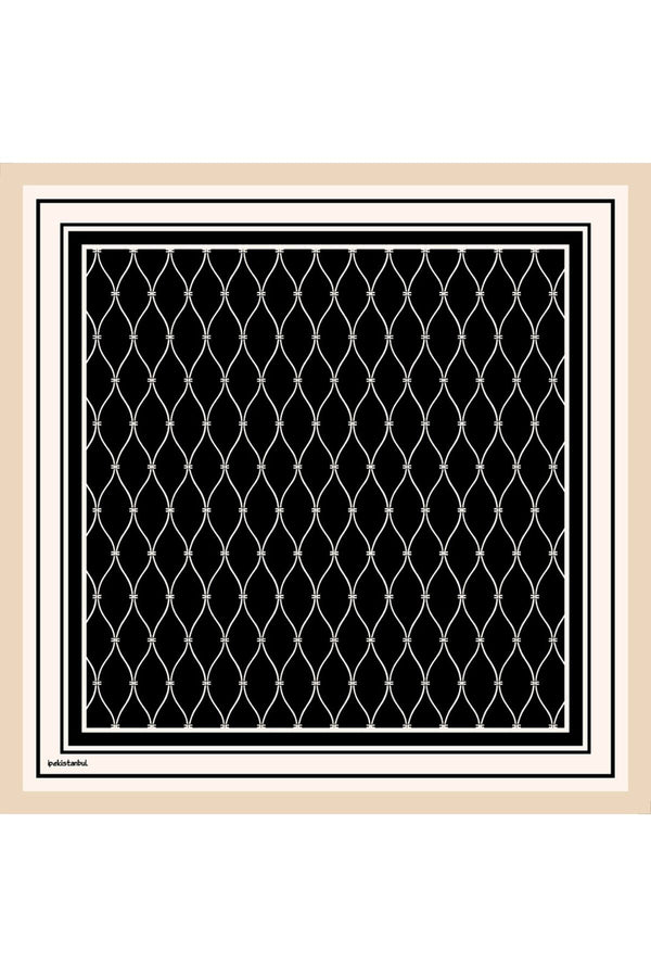 Pamuk Ipek Eşarp - Dalga Desen - Siyah