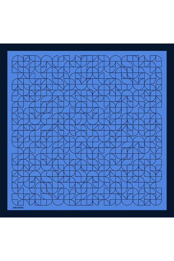 Pamuk İpek Eşarp - Geometrik Desen - İndigo
