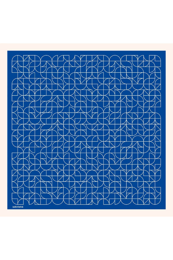 Pamuk İpek Eşarp - Geometrik Desen - Okyanus