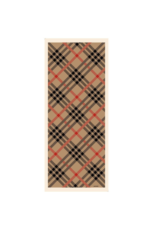 Pamuk Ipek Şal - Ekose Desen - Camel