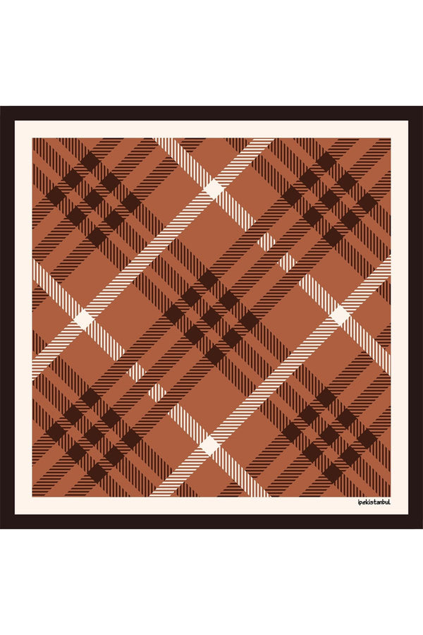 Pamuk İpek Eşarp - Ekose Desen - Kiremit