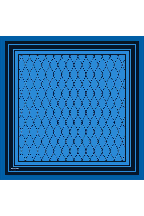 Pamuk Ipek Eşarp - Dalga Desen - Indigo