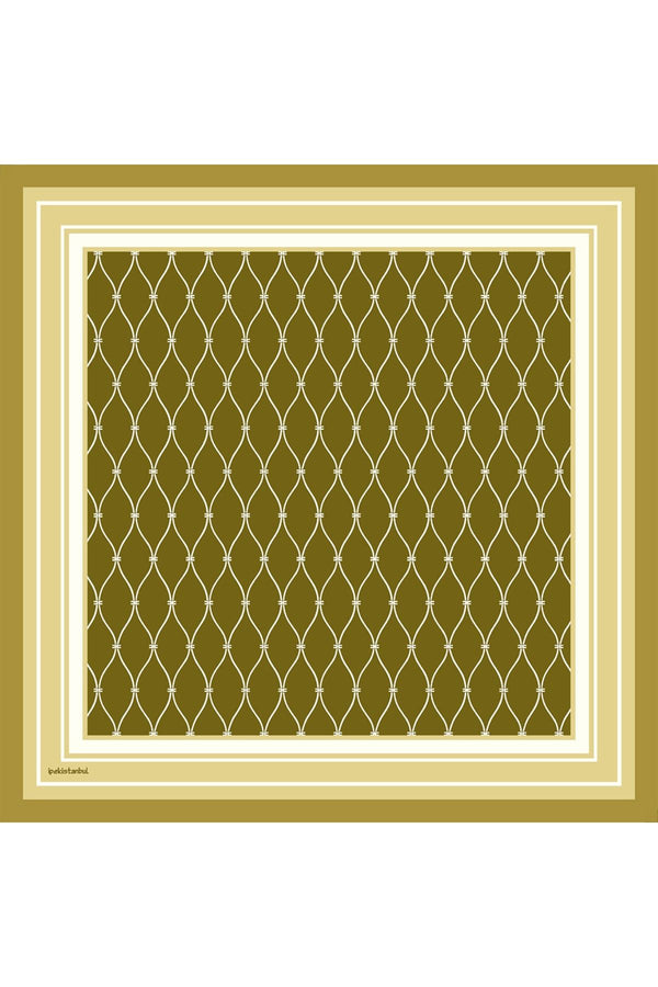 Pamuk Ipek Eşarp - Dalga Desen - Yağ Yeşili