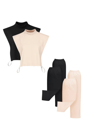 4'lüTesettür Boyunluk Kolluk Set - Siyah Vizon