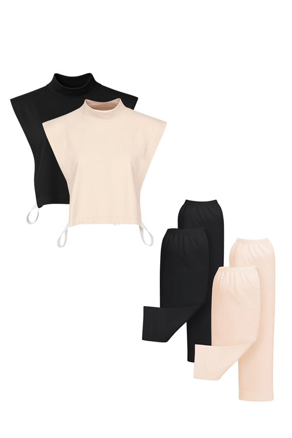 4'lüTesettür Boyunluk Kolluk Set - Siyah Vizon