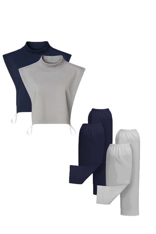 4'lüTesettür Boyunluk Kolluk Set - Lacivert Gri