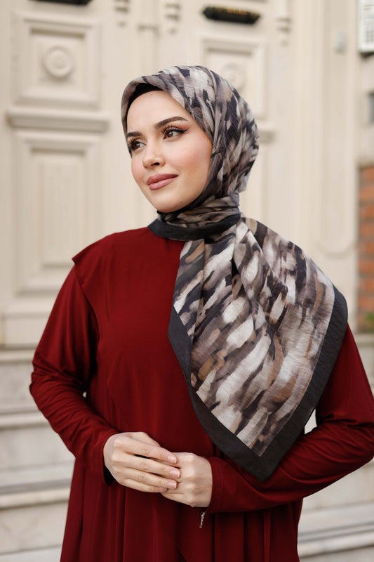Tensel Eşarp - Mermer Desen - Siyah
