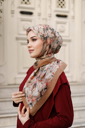 Tensel Eşarp - Batik Desen - Kahve Pudra