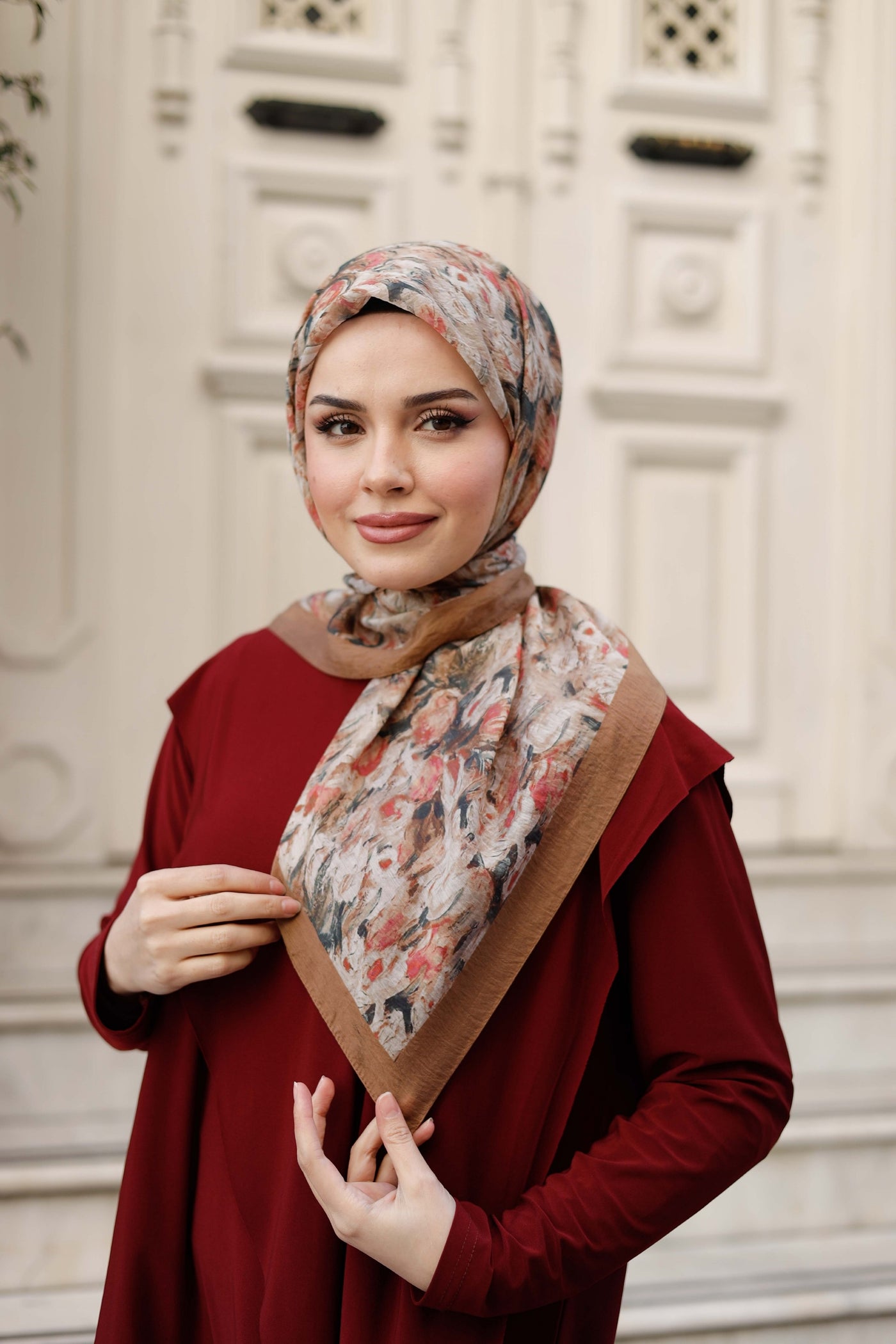 Tensel Eşarp - Batik Desen - Kahve Pudra
