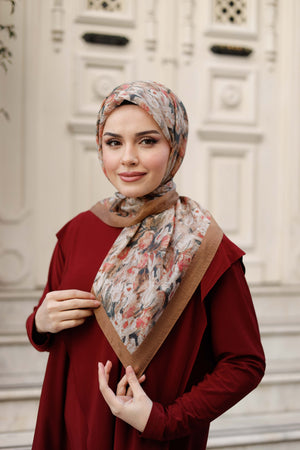 Tensel Eşarp - Batik Desen - Kahve Pudra