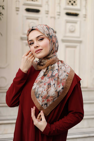 Tensel Eşarp - Batik Desen - Kahve Pudra
